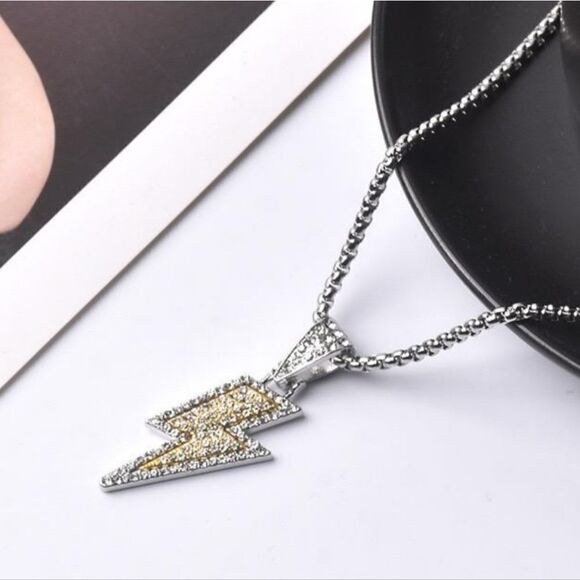 Brand New Gold Rhinestone Storm Sign Silver Necklace - Picture 1 of 7